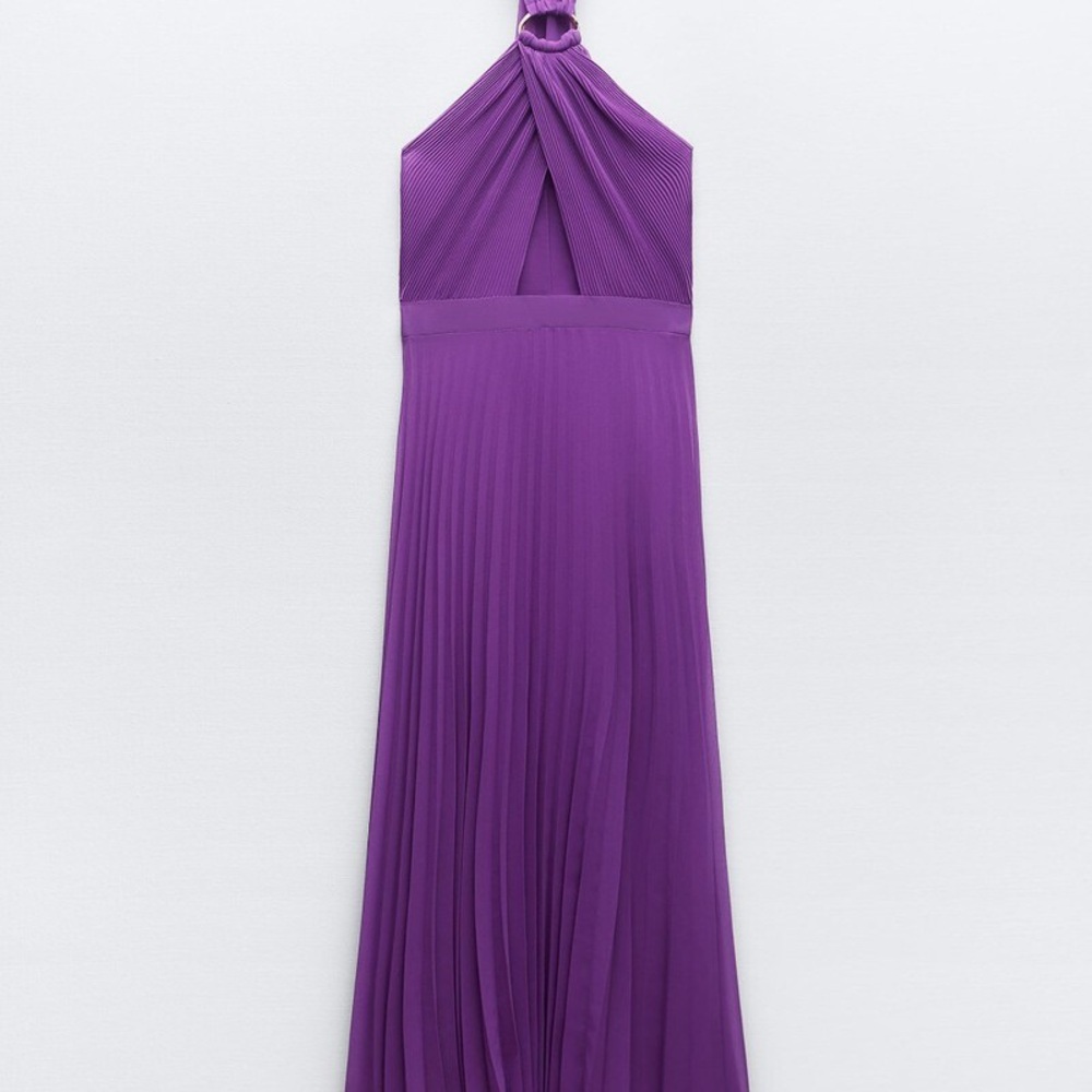 Zara Purple Pleated Halter Dress Backless with Cut Out